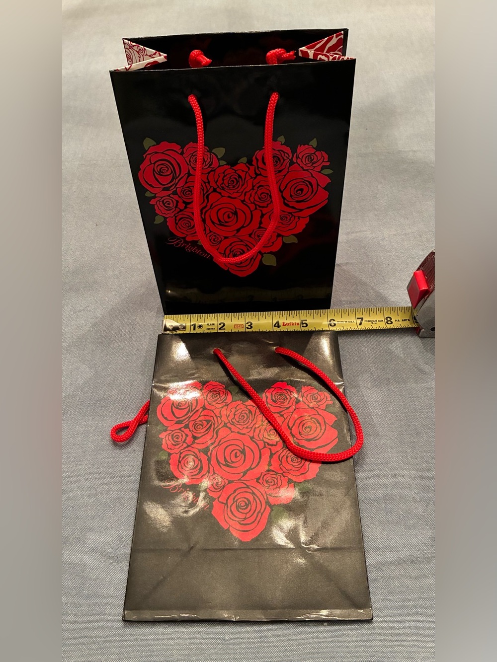 Brighton Red Rose Heart Gift Bags with Red Rope Handles